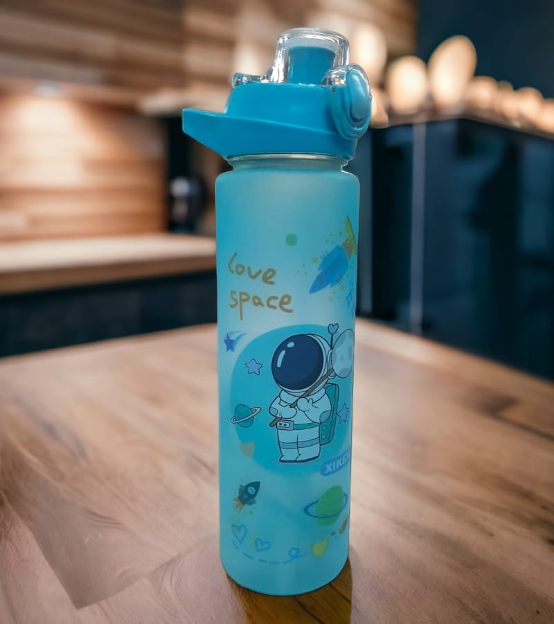 Love Space Silicone Water Bottle Flip-top lid with secure lock – Aqua Color